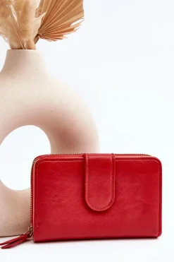 Damski Portfel Portmonetka Z Ekoskóry Czerwony Risuna Portfele