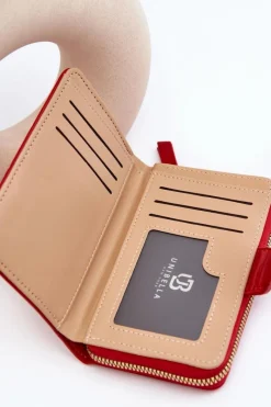 Damski Portfel Portmonetka Z Ekoskóry Czerwony Risuna Portfele