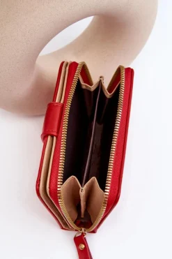 Damski Portfel Portmonetka Z Ekoskóry Czerwony Risuna Portfele