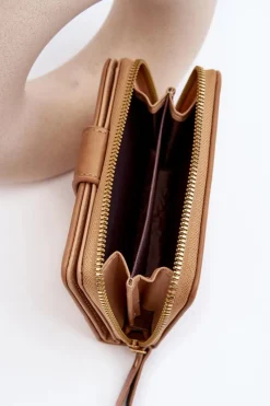 Online Boto Damski Portfel Portmonetka Z Ekoskóry Beżowy Risuna