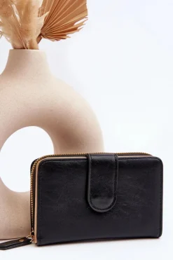 Discount Damski Portfel Portmonetka Z Ekoskóry Czarny Risuna Portfele