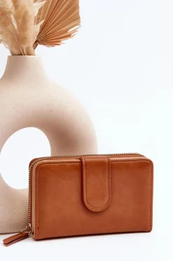 Hot Boto Damski Portfel Portmonetka Z Ekoskóry Brązowy Risuna