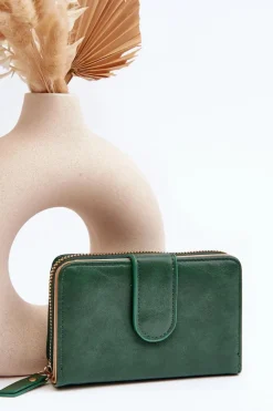 Portfele>Boto Damski Portfel Portmonetka Z Ekoskóry Ciemnozielony Risuna