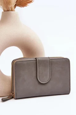 Sale Damski Portfel Portmonetka Z Ekoskóry Szary Risuna Portfele