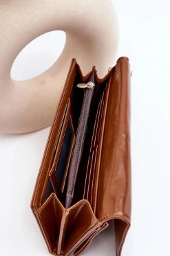 Clearance Damski Portfel Zapinany Na Magnes Brązowy Harmale Portfele