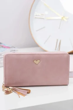 Sale Boto Damski Różowy Duży Portfel Brelok Złote Serce