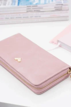Sale Boto Damski Różowy Duży Portfel Brelok Złote Serce