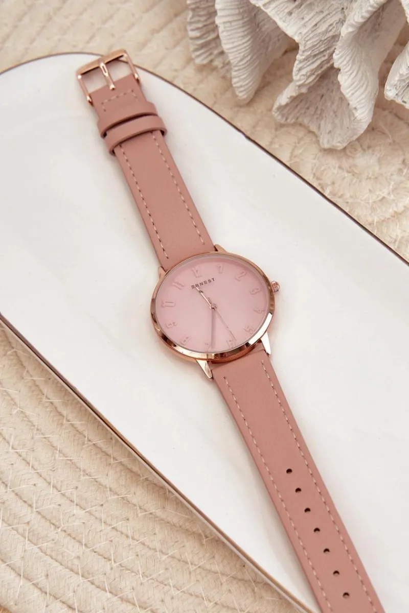 Zegarki>Ernest Damski Skórzany Analogowy Zegarek Bez Niklu Różowy E94195