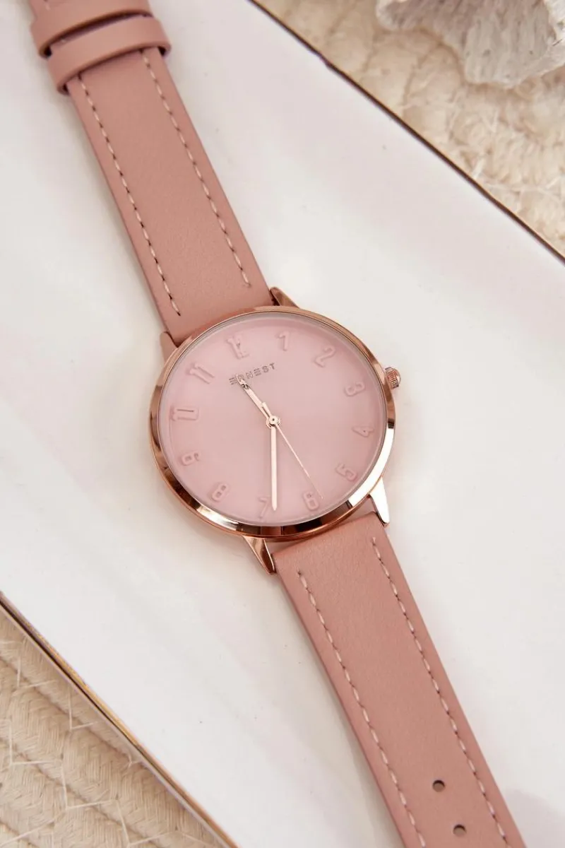 Zegarki>Ernest Damski Skórzany Analogowy Zegarek Bez Niklu Różowy E94195