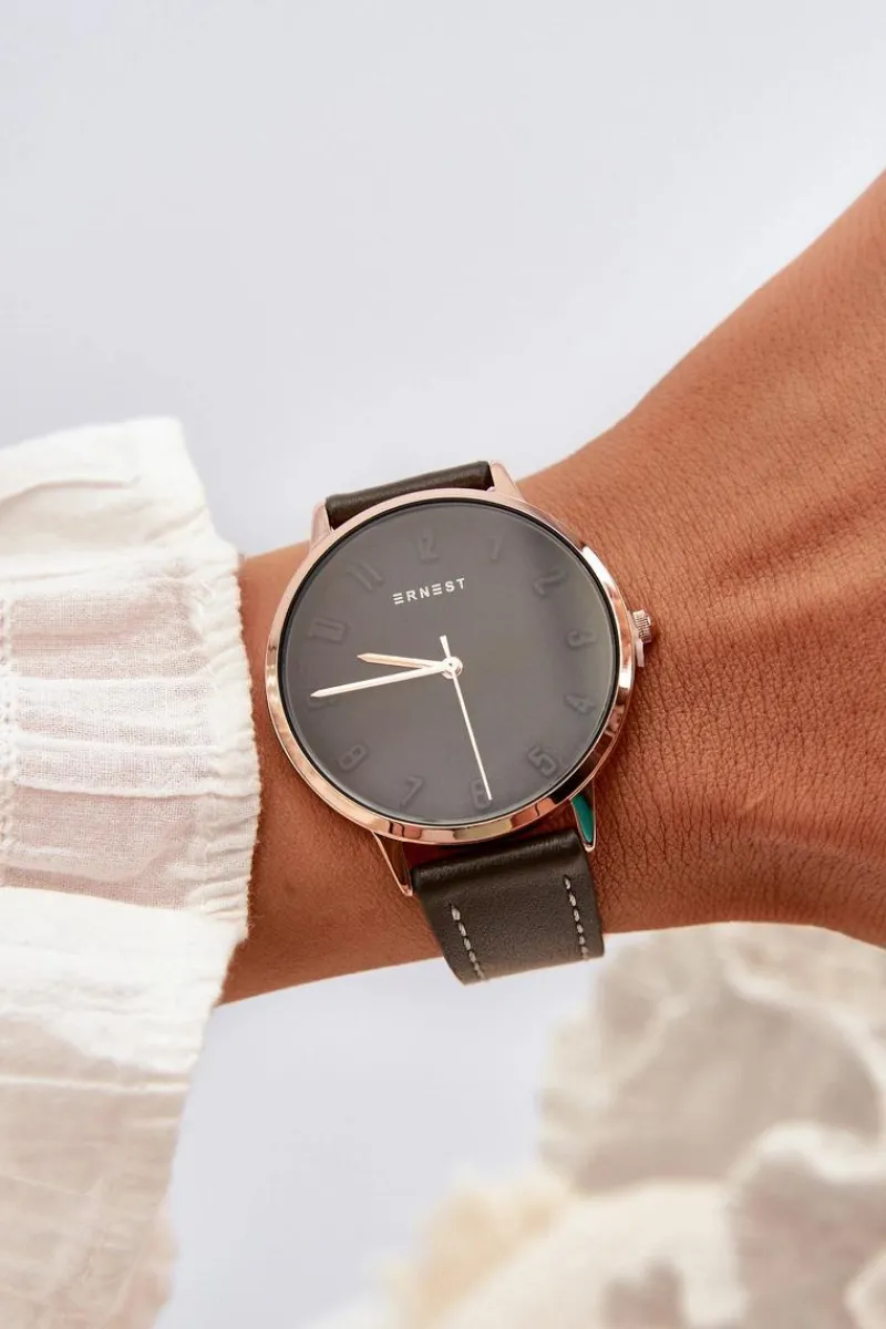Hot Ernest Damski Skórzany Analogowy Zegarek Bez Niklu Czarny E94195
