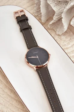 Hot Ernest Damski Skórzany Analogowy Zegarek Bez Niklu Czarny E94195