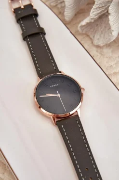 Hot Ernest Damski Skórzany Analogowy Zegarek Bez Niklu Czarny E94195