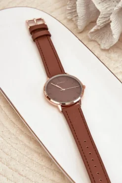 New Damski Skórzany Analogowy Zegarek Bez Niklu Brązowy E94195 Zegarki