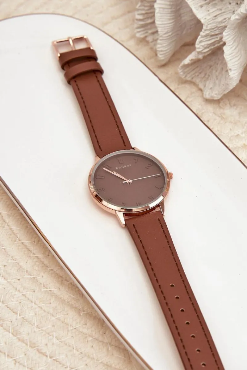 New Damski Skórzany Analogowy Zegarek Bez Niklu Brązowy E94195 Zegarki
