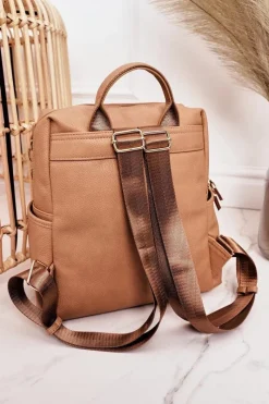 Best Damski Skórzany Plecak NBAG-K1800 Beżowy Plecaki|Torebki Nobo