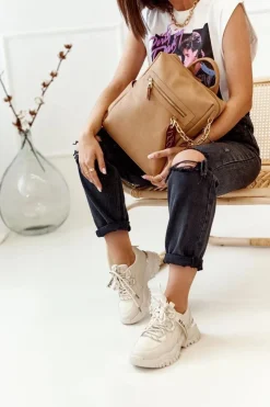 Best Damski Skórzany Plecak NBAG-K1800 Beżowy Plecaki|Torebki Nobo