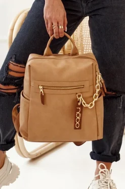 Best Damski Skórzany Plecak NBAG-K1800 Beżowy Plecaki|Torebki Nobo