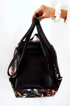 New Damski Skórzany Plecak M3170-C020 Ptaki Czarny Plecaki|Torebki Nobo