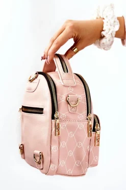 New Damski Skórzany Plecak L1341-C004 Różowy Plecaki|Torebki Nobo