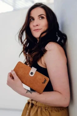 New Boto Damski Skórzany Portfel Na Napę Brązowo-Beżowy Florience