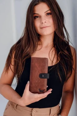 Outlet Boto Damski Skórzany Portfel Na Napę Brązowo-Czarny Florience