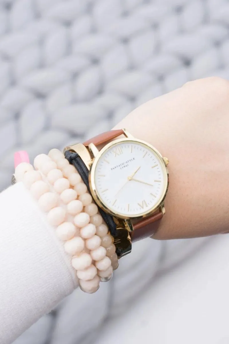 New Damski Stylowy Klasyczny Brązowy Zegarek Zegarki