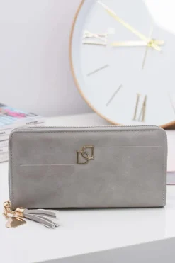 Portfele>Boto Damski Szary Duży Portfel z Frędzlem Brelok