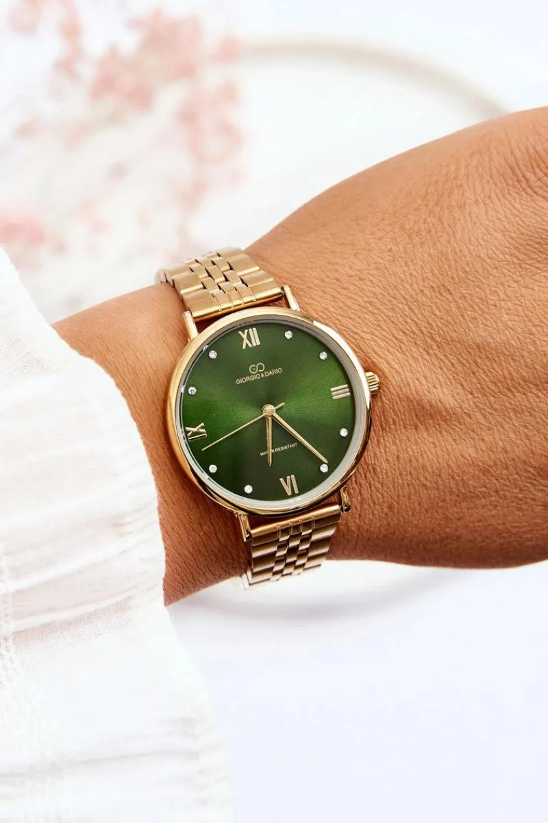 Discount Boto Damski Wodoodporny Zegarek Zielona Tarcza Giorgio&Dario Złoty