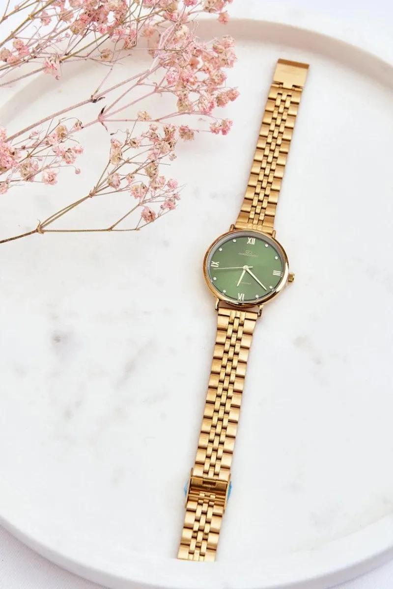 Discount Boto Damski Wodoodporny Zegarek Zielona Tarcza Giorgio&Dario Złoty