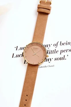 Hot Damski Zamszowy Analogowy Zegarek Bez Niklu Beżowy Zegarki