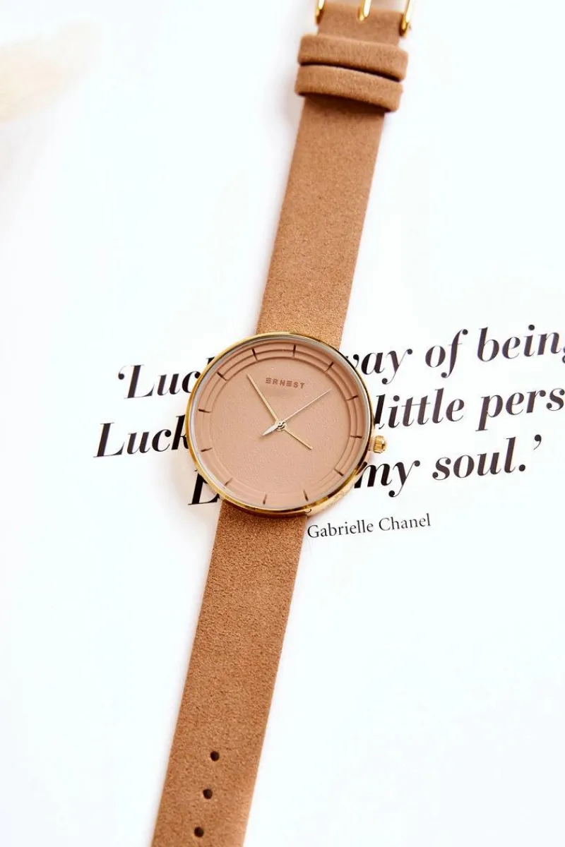 Hot Damski Zamszowy Analogowy Zegarek Bez Niklu Beżowy Zegarki