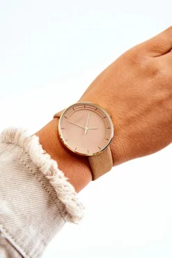 Hot Damski Zamszowy Analogowy Zegarek Bez Niklu Beżowy Zegarki