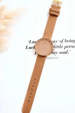 Hot Damski Zamszowy Analogowy Zegarek Bez Niklu Beżowy Zegarki