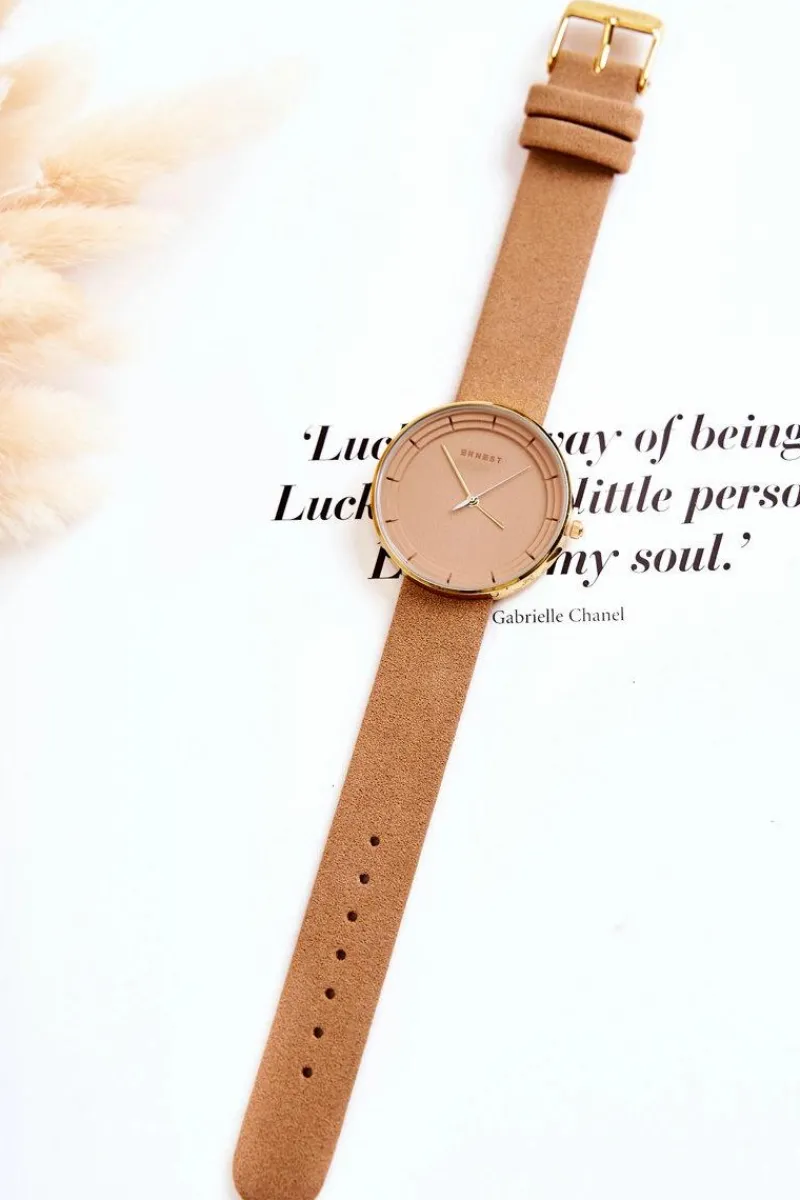 Hot Damski Zamszowy Analogowy Zegarek Bez Niklu Beżowy Zegarki