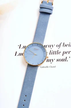 Outlet Damski Zamszowy Analogowy Zegarek Bez Niklu Niebieski Zegarki