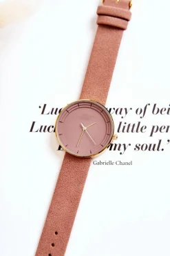 Damski Zamszowy Analogowy Zegarek Bez Niklu Różowy Zegarki