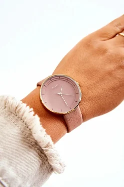 Damski Zamszowy Analogowy Zegarek Bez Niklu Różowy Zegarki