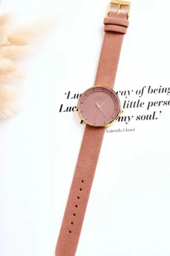 Damski Zamszowy Analogowy Zegarek Bez Niklu Różowy Zegarki