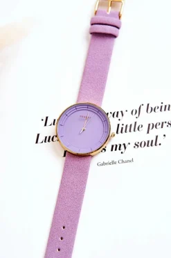 Zegarki>Ernest Damski Zamszowy Analogowy Zegarek Bez Niklu Fioletowy