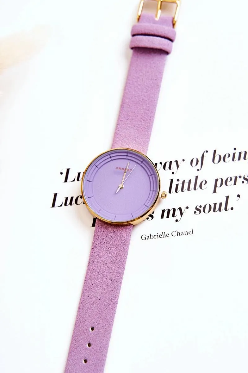 Zegarki>Ernest Damski Zamszowy Analogowy Zegarek Bez Niklu Fioletowy