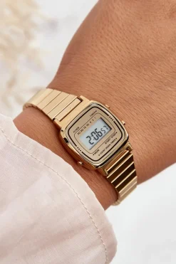 Ernest Damski Zegarek Cyfrowy Retro Na Bransolecie E54101 Złoty