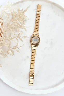 Ernest Damski Zegarek Cyfrowy Retro Na Bransolecie E54101 Złoty