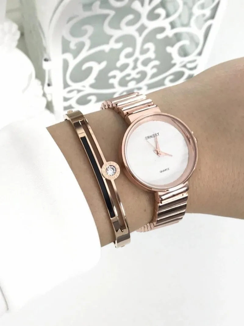 Zegarki>Ernest Damski Zegarek Claudie Różowe Złoto Biała Tarcza