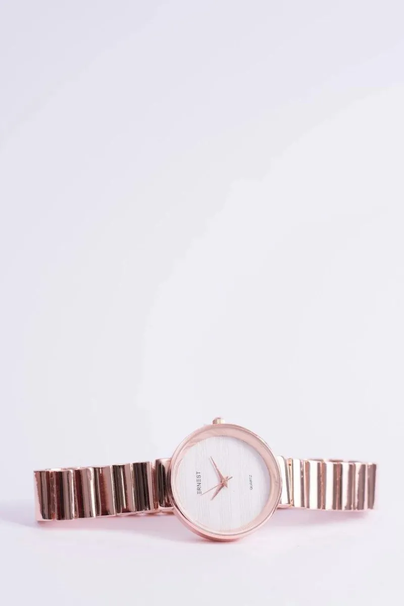 Zegarki>Ernest Damski Zegarek Claudie Różowe Złoto Biała Tarcza