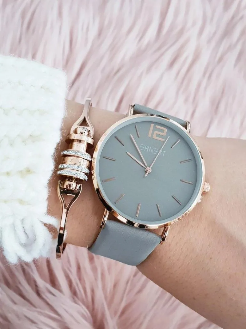 New Damski Zegarek Claire Szary Złota Koperta Zegarki