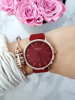 Zegarki>Ernest Damski Zegarek Claire Czerwony Złota Koperta