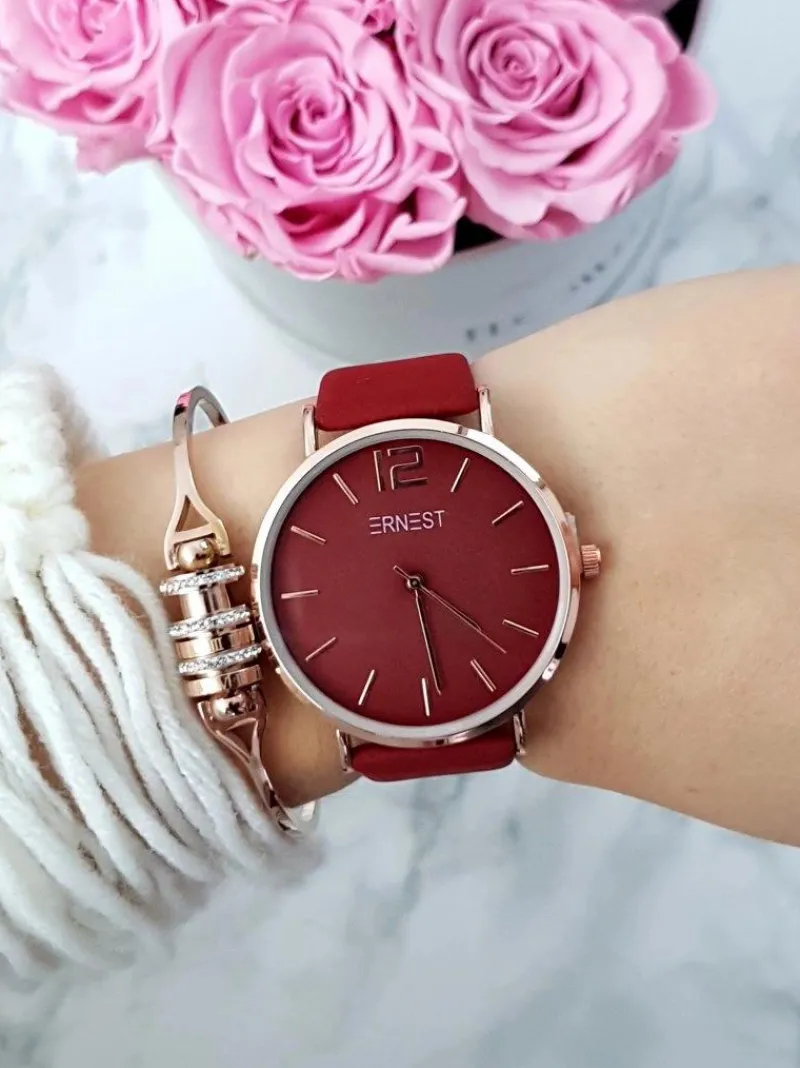 Zegarki>Ernest Damski Zegarek Claire Czerwony Złota Koperta