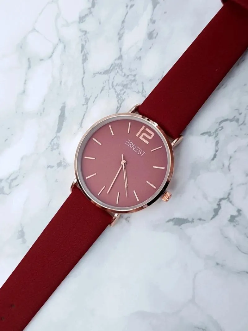 Zegarki>Ernest Damski Zegarek Claire Czerwony Złota Koperta