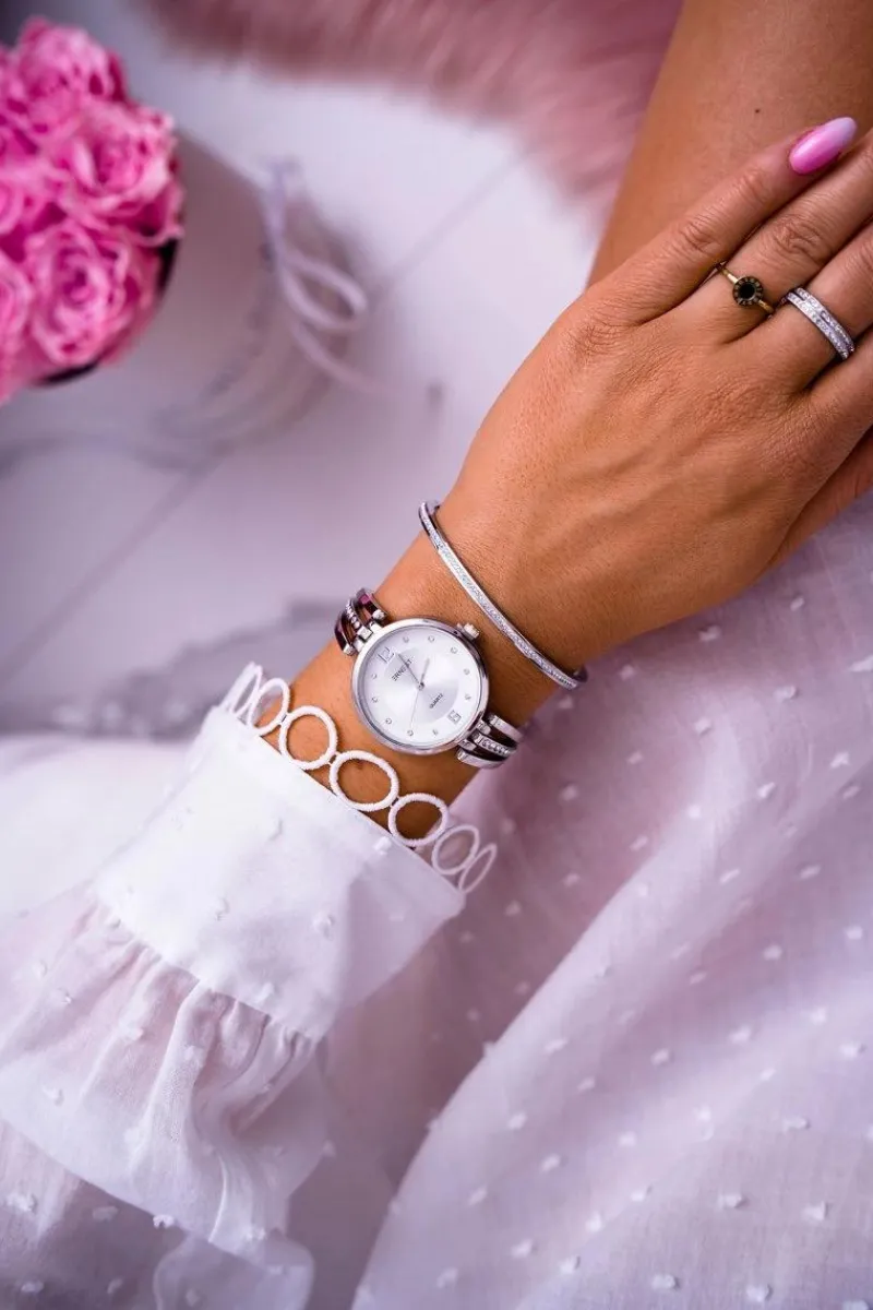 Outlet Damski Zegarek Cyrkonie Srebrny Alendi Zegarki