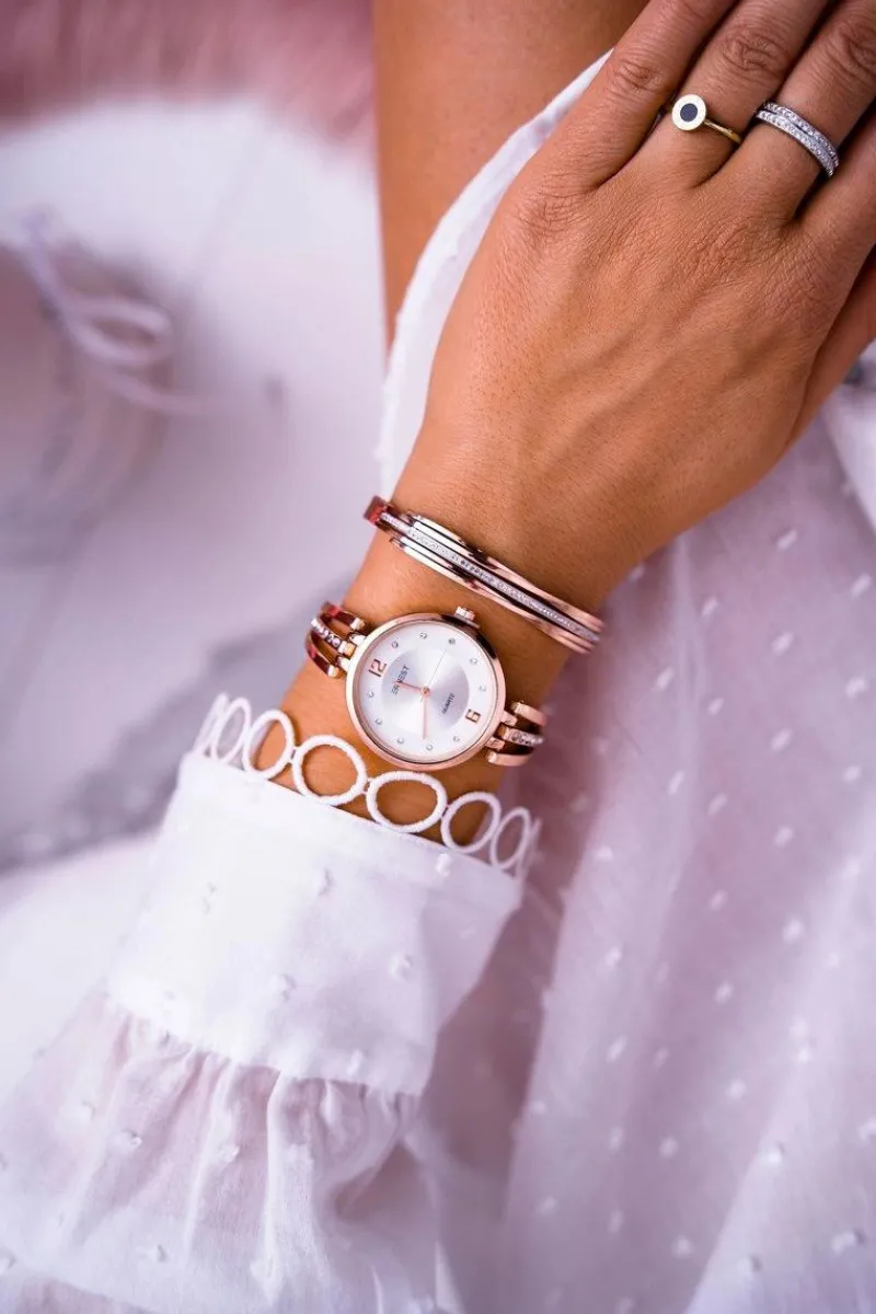 Best Damski Zegarek Cyrkonie Różowe Złoto Alendi Zegarki